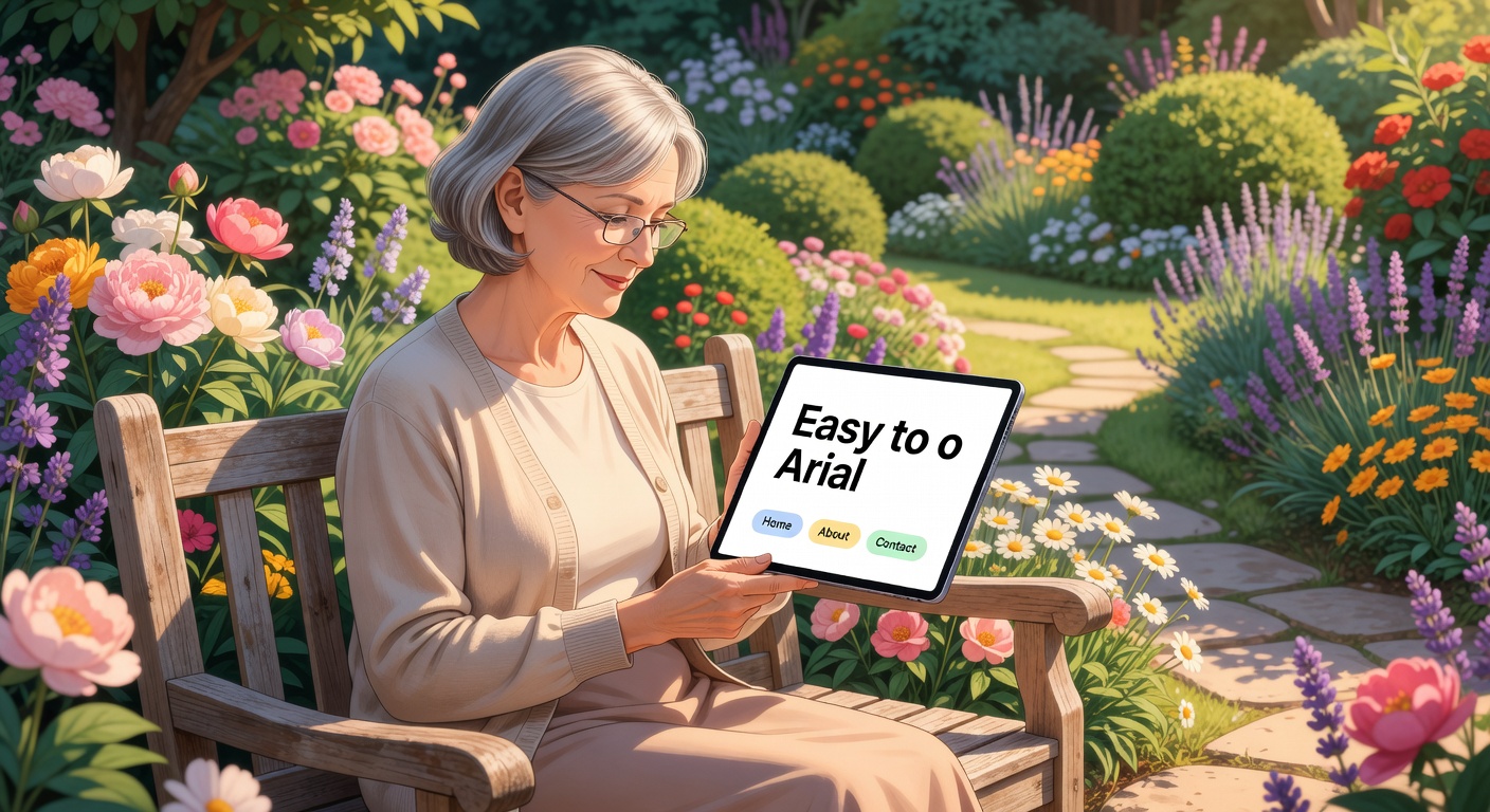 タブレットでウェブを見るシニア